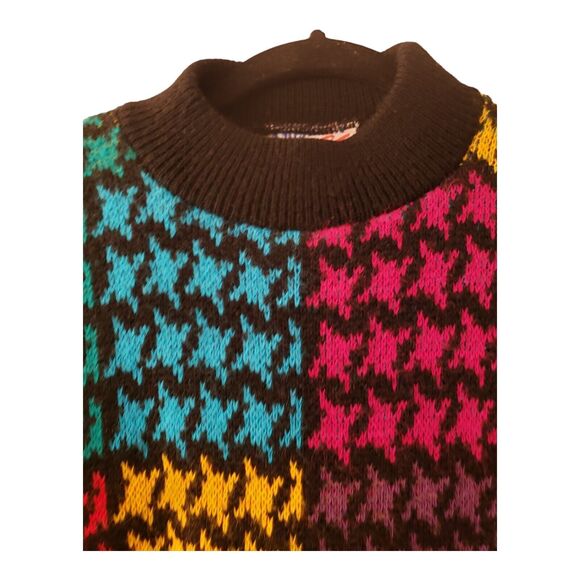 AMERICAN PRIDE Vintage Rainbow Houndstooth 80s Sweater Large *no size tag* - Picture 2 of 6